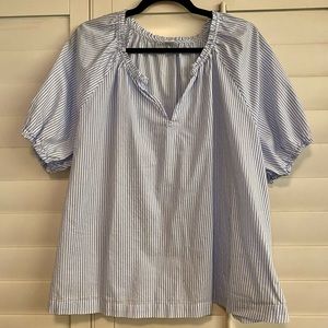 Old Navy Blue and White Stripes Puff-Sleeve Blouse Size XL